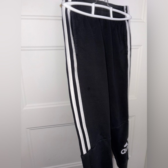 Adidas Kids Black Joggers with White Stripes Size 8 Small - Picture 4 of 9